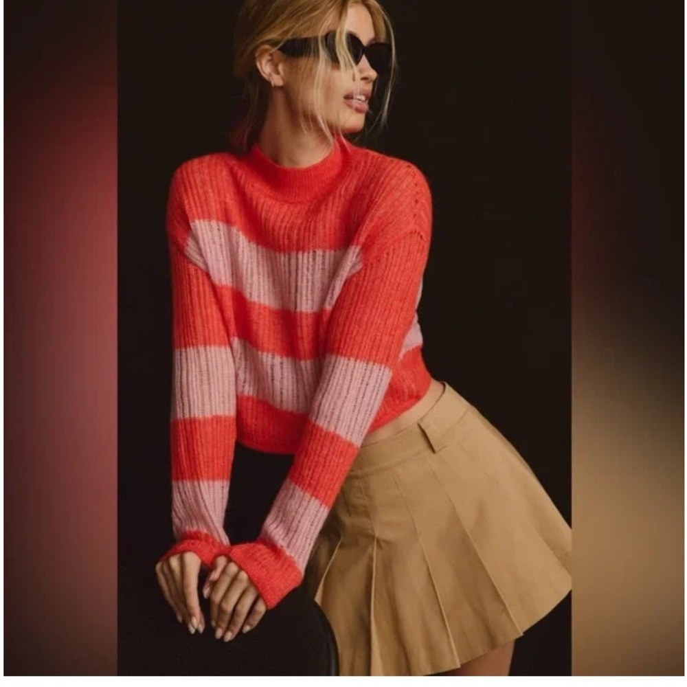 New, Anthropologie Cropped Sheer Stripe Sweater Size Small